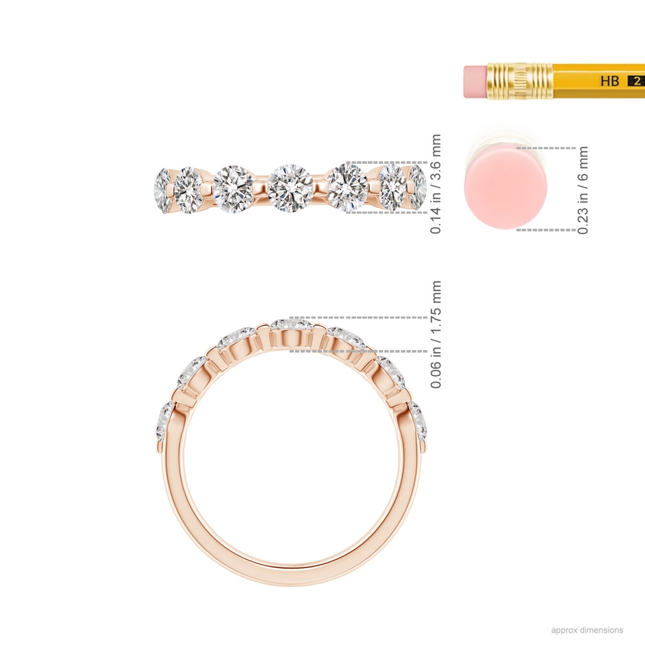 3.6mm IJI1I2 Floating Round Diamond Semi Eternity Wedding Ring for Her in Rose Gold ruler