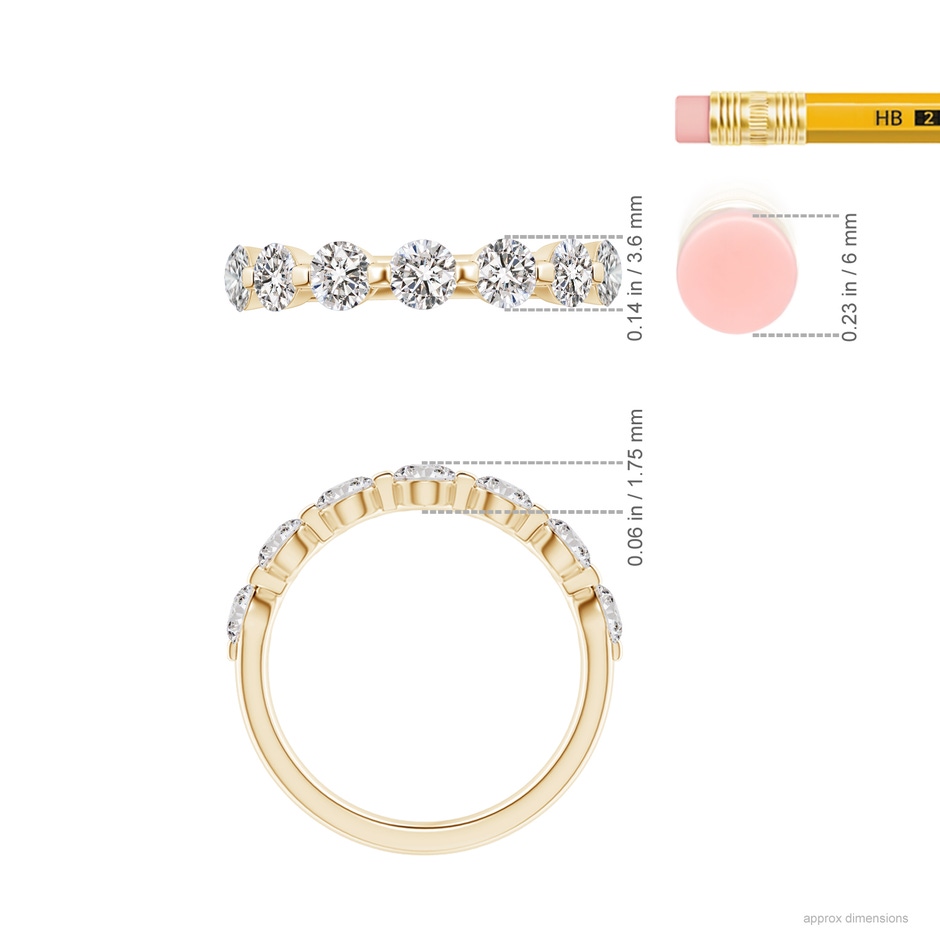 3.6mm IJI1I2 Floating Round Diamond Semi Eternity Wedding Ring for Her in Yellow Gold ruler