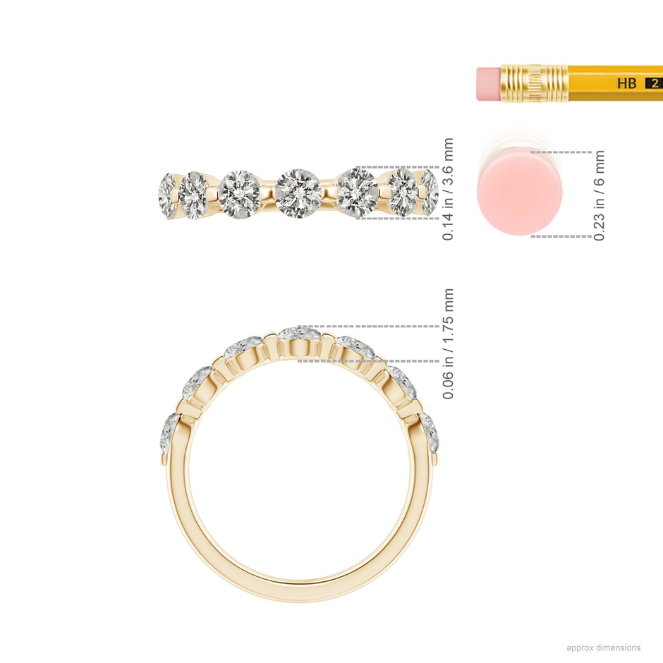 3.6mm KI3 Floating Round Diamond Semi Eternity Wedding Ring for Her in Yellow Gold ruler