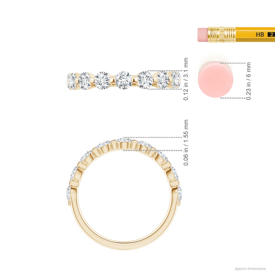3mm GVS2 Floating Round Diamond Semi Eternity Wedding Ring for Her in Yellow Gold ruler