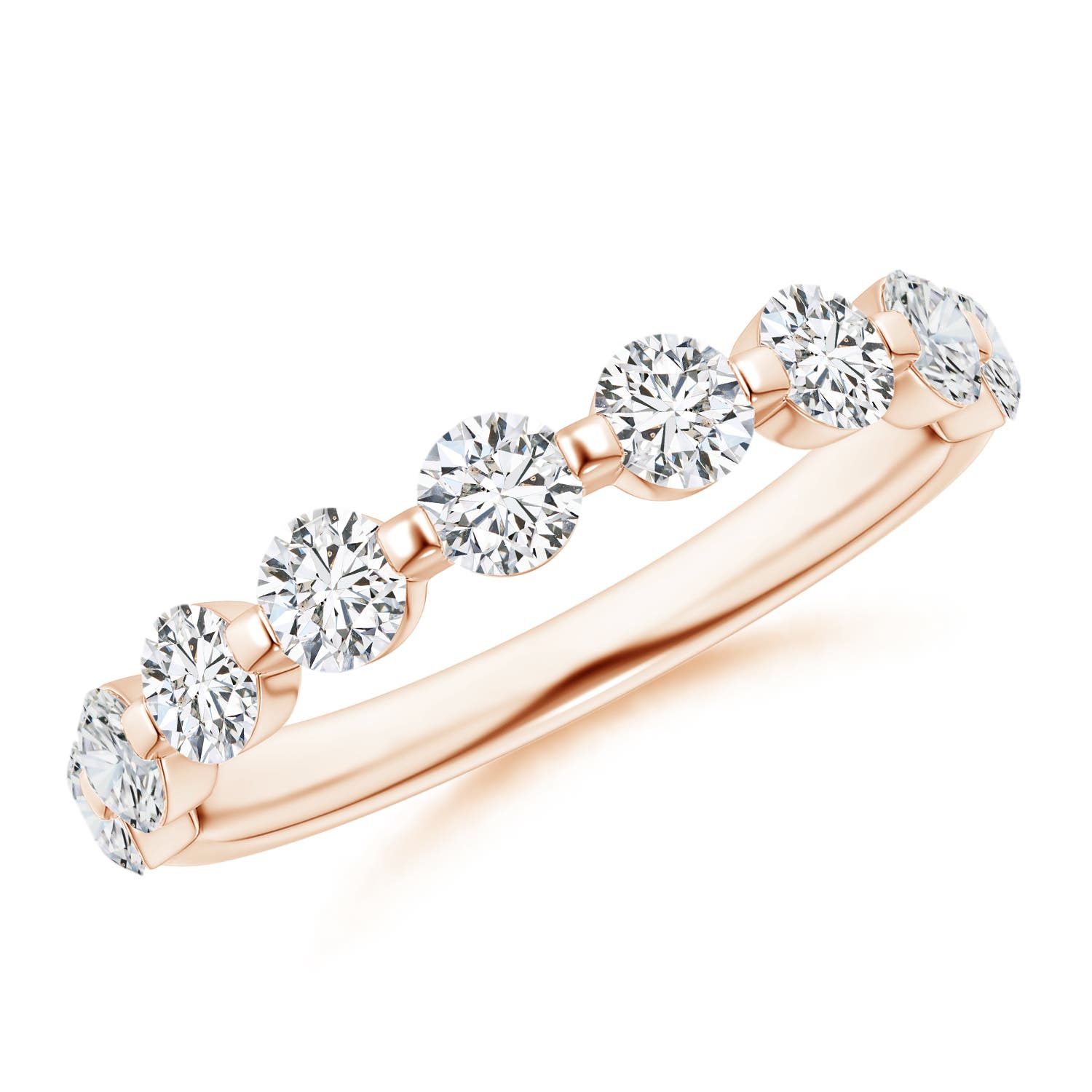 3mm HSI2 Floating Round Diamond Semi Eternity Wedding Ring for Her in 18K Rose Gold