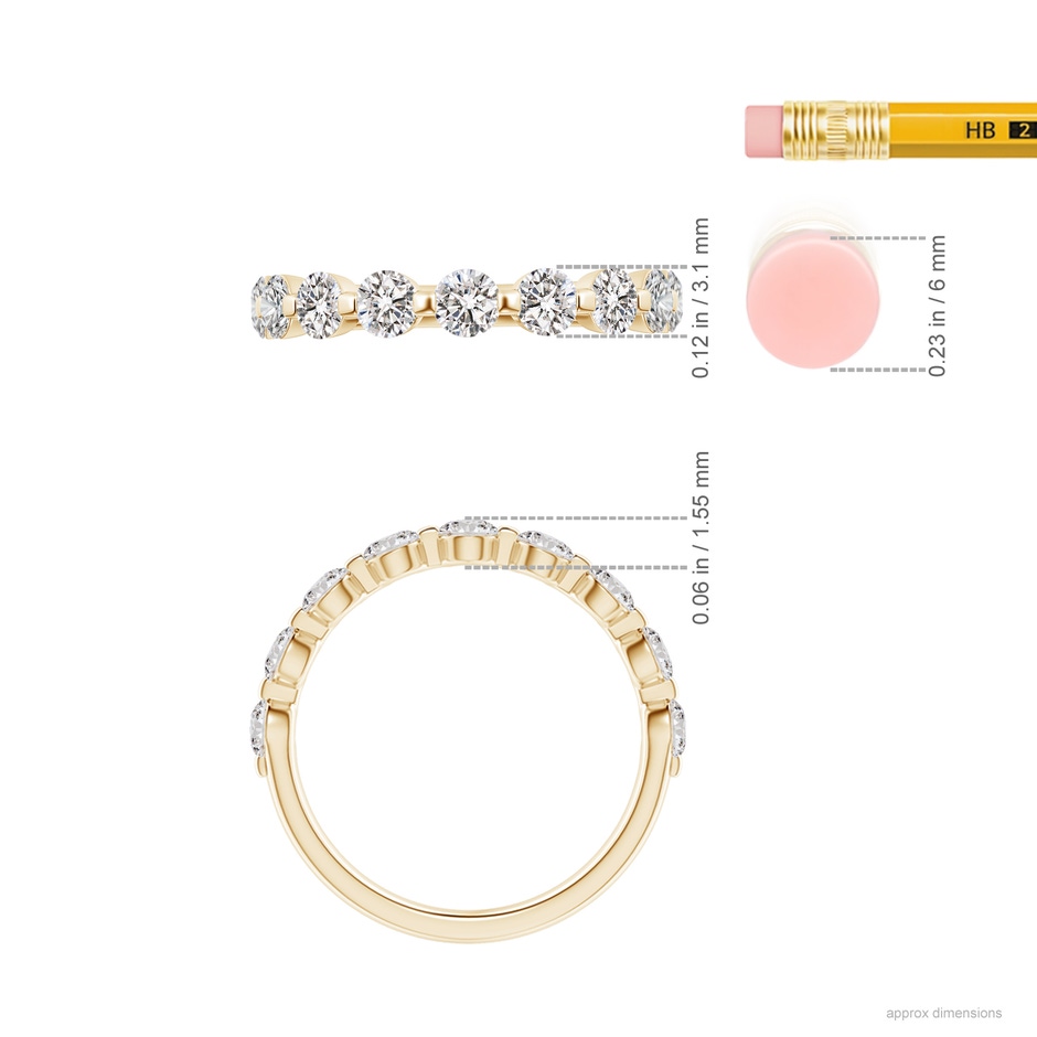 3mm IJI1I2 Floating Round Diamond Semi Eternity Wedding Ring for Her in Yellow Gold ruler