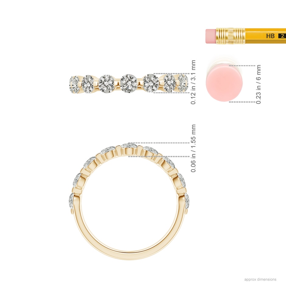 3mm KI3 Floating Round Diamond Semi Eternity Wedding Ring for Her in Yellow Gold ruler