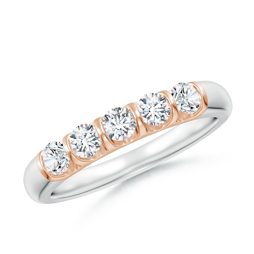 3mm GVS2 Bar Set Five Stone Round Diamond Wedding Ring for Her in White Gold Rose Gold