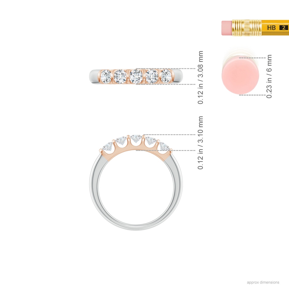 3mm GVS2 Bar Set Five Stone Round Diamond Wedding Ring for Her in White Gold Rose Gold ruler