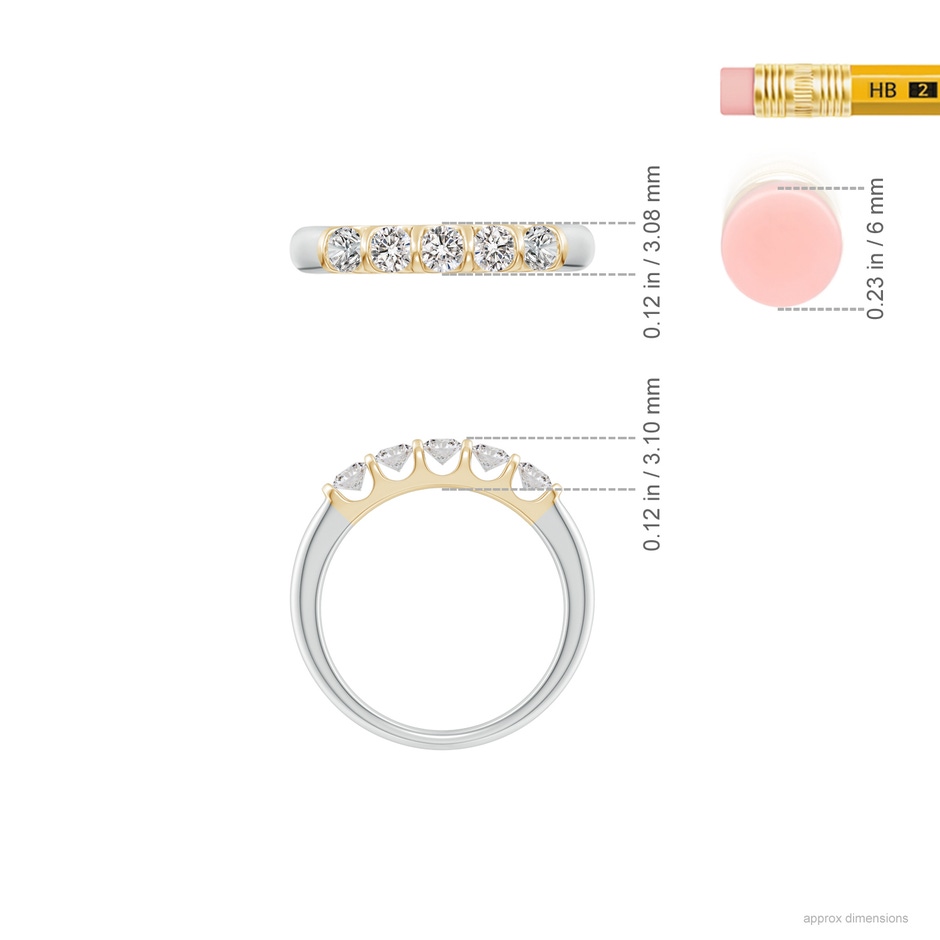 3mm IJI1I2 Bar Set Five Stone Round Diamond Wedding Ring for Her in White Gold Yellow Gold ruler