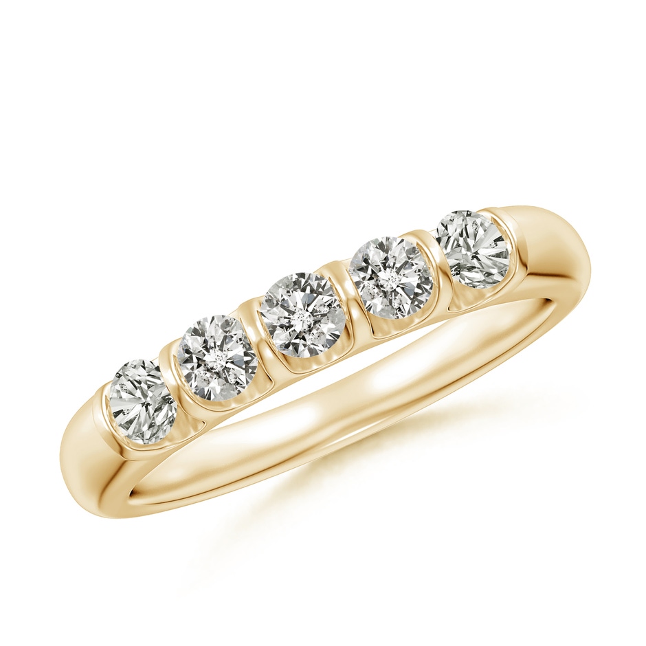 3mm KI3 Bar Set Five Stone Round Diamond Wedding Ring for Her in Yellow Gold 