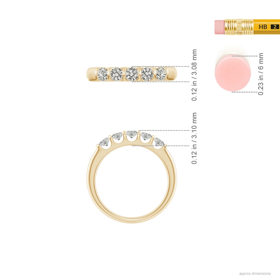 3mm KI3 Bar Set Five Stone Round Diamond Wedding Ring for Her in Yellow Gold ruler
