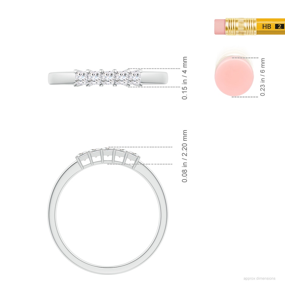 2.1mm GVS2 Classic Five Stone Princess Diamond Wedding Ring for Her in White Gold ruler