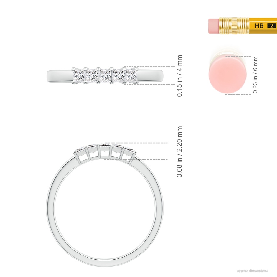 2.1mm HSI2 Classic Five Stone Princess Diamond Wedding Ring for Her in 18K White Gold ruler