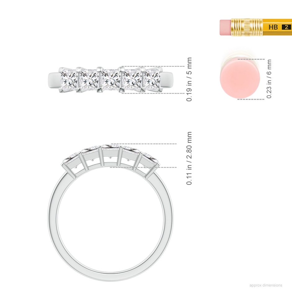 3.2mm HSI2 Classic Five Stone Princess Diamond Wedding Ring for Her in White Gold ruler