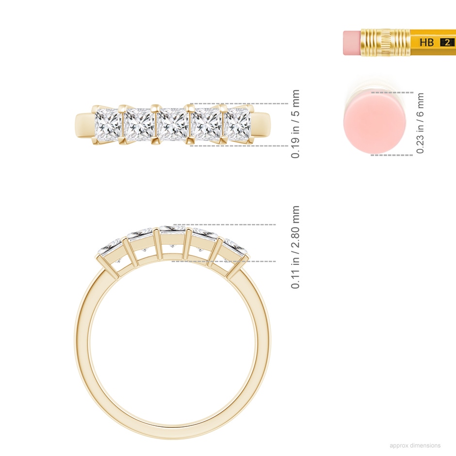 3.2mm HSI2 Classic Five Stone Princess Diamond Wedding Ring for Her in Yellow Gold ruler