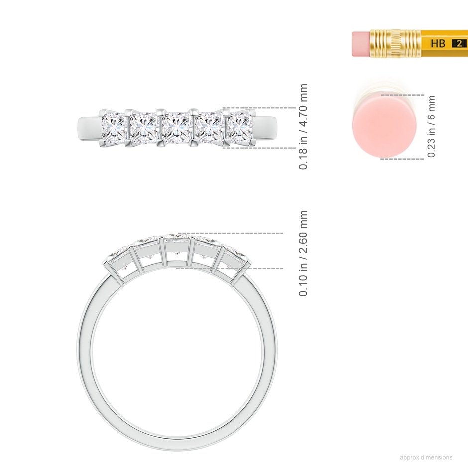 3mm GVS2 Classic Five Stone Princess Diamond Wedding Ring for Her in P950 Platinum ruler