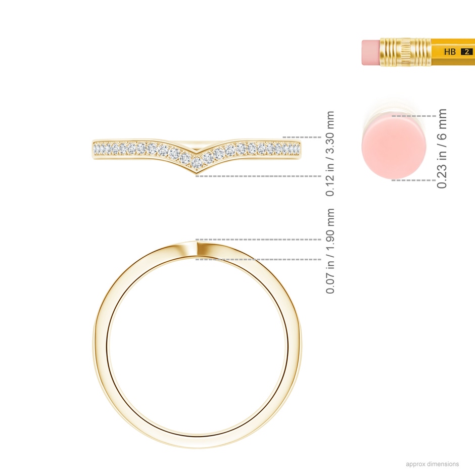 1mm GVS2 Pav� Half Eternity Diamond Pointed Wedding Band for Her in Yellow Gold ruler