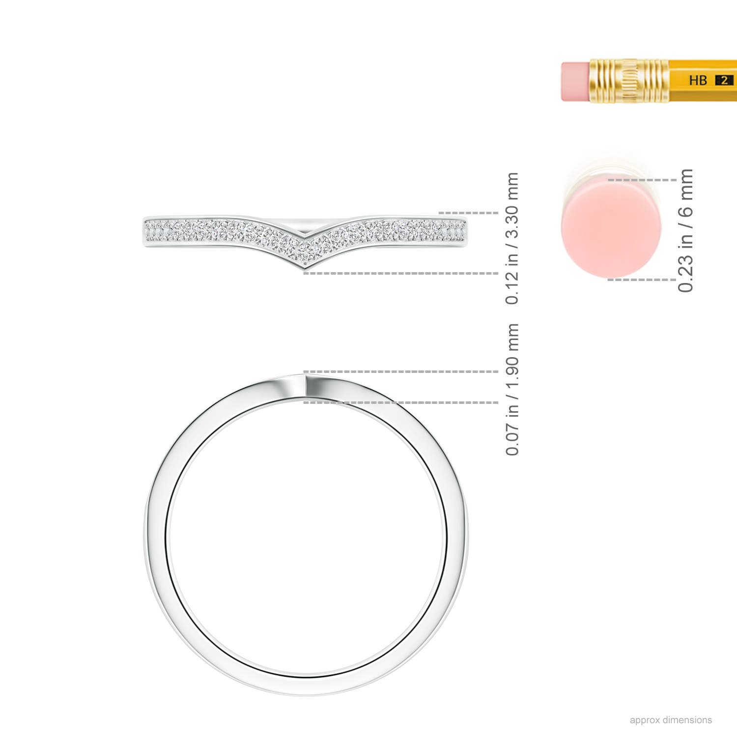 1mm HSI2 Pav� Half Eternity Diamond Pointed Wedding Band for Her in White Gold - ruler