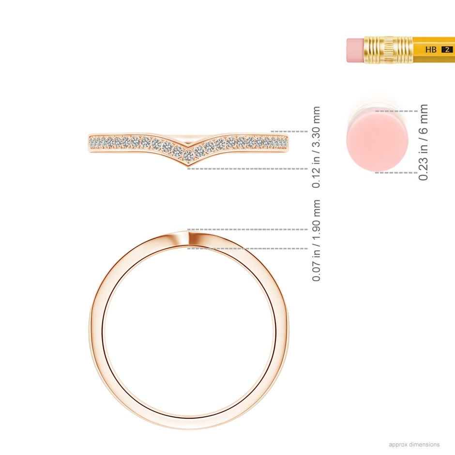 1mm KI3 Pav� Half Eternity Diamond Pointed Wedding Band for Her in 9K Rose Gold ruler