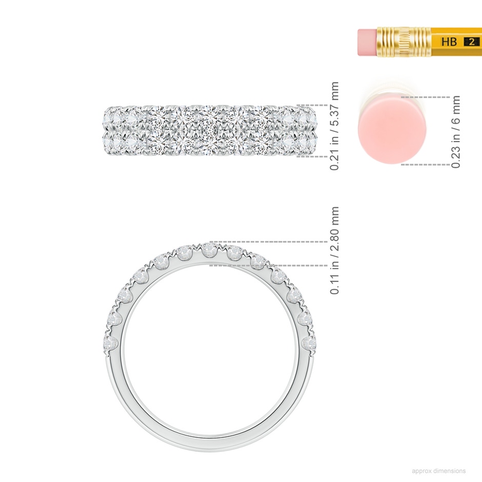 2.4mm HSI2 Half Eternity Double Row Diamond Wedding Ring in P950 Platinum ruler