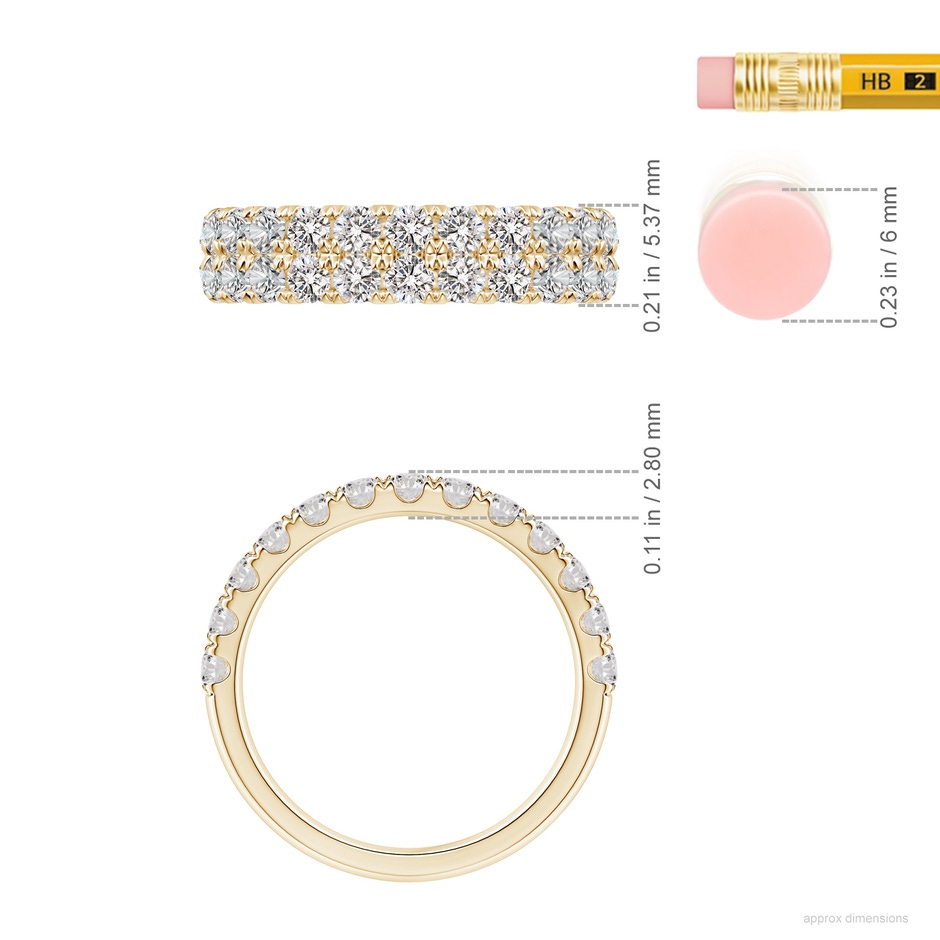 2.4mm IJI1I2 Half Eternity Double Row Diamond Wedding Ring in 18K Yellow Gold ruler