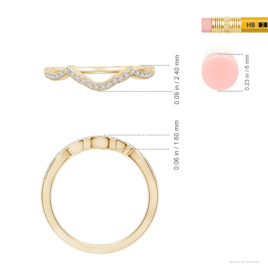 1.1mm HSI2 Diamond Half Eternity Curved Wedding Ring in 18K Yellow Gold ruler
