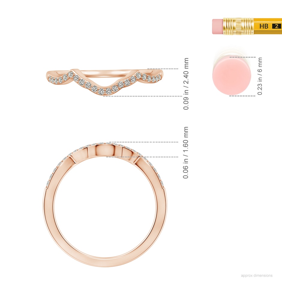1.1mm JI2 Diamond Half Eternity Curved Wedding Ring in Rose Gold ruler