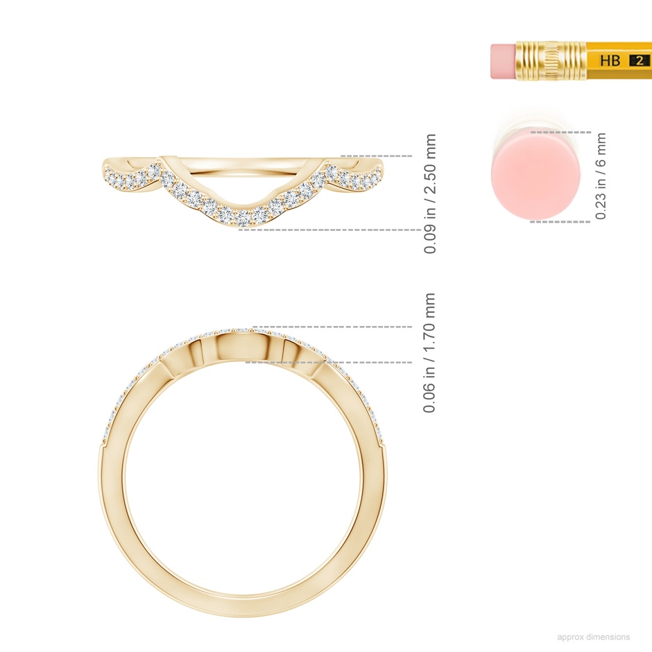 1.2mm GHVS Diamond Half Eternity Curved Wedding Ring in Yellow Gold ruler