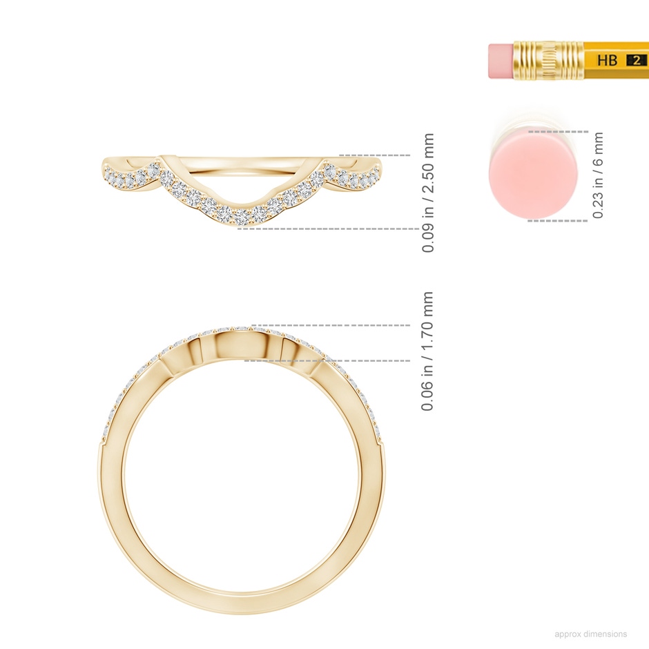 1.2mm HSI2 Diamond Half Eternity Curved Wedding Ring in 18K Yellow Gold ruler