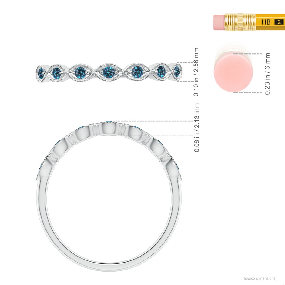 1.5mm AAA Pave Set Round Enhanced Blue Diamond Milgrain Wedding Ring in P950 Platinum ruler