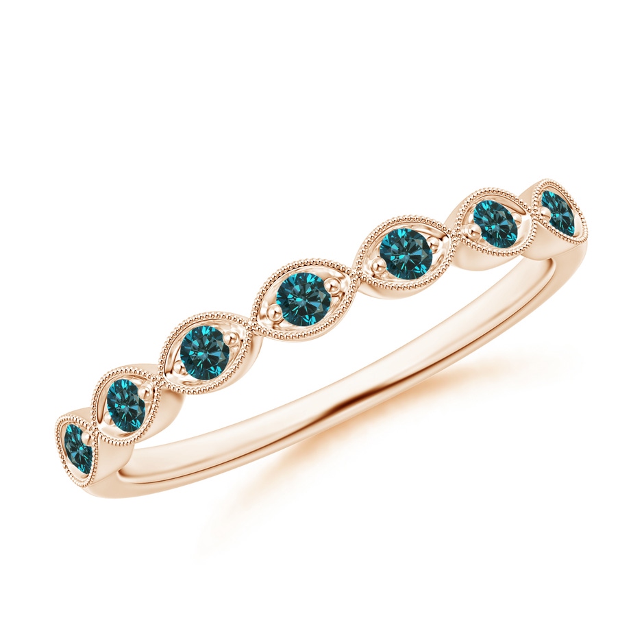 1.9mm AA Pave Set Round Enhanced Blue Diamond Milgrain Wedding Ring in 18K Rose Gold 