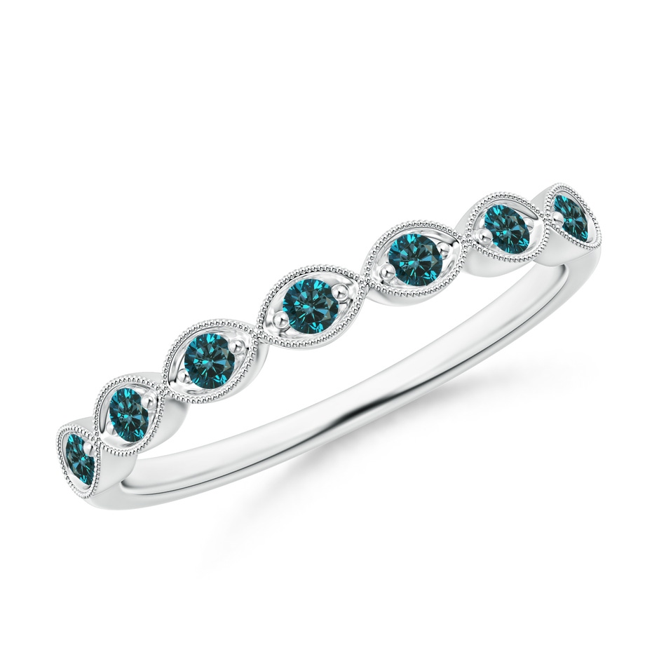 1.9mm AA Pave Set Round Enhanced Blue Diamond Milgrain Wedding Ring in P950 Platinum 