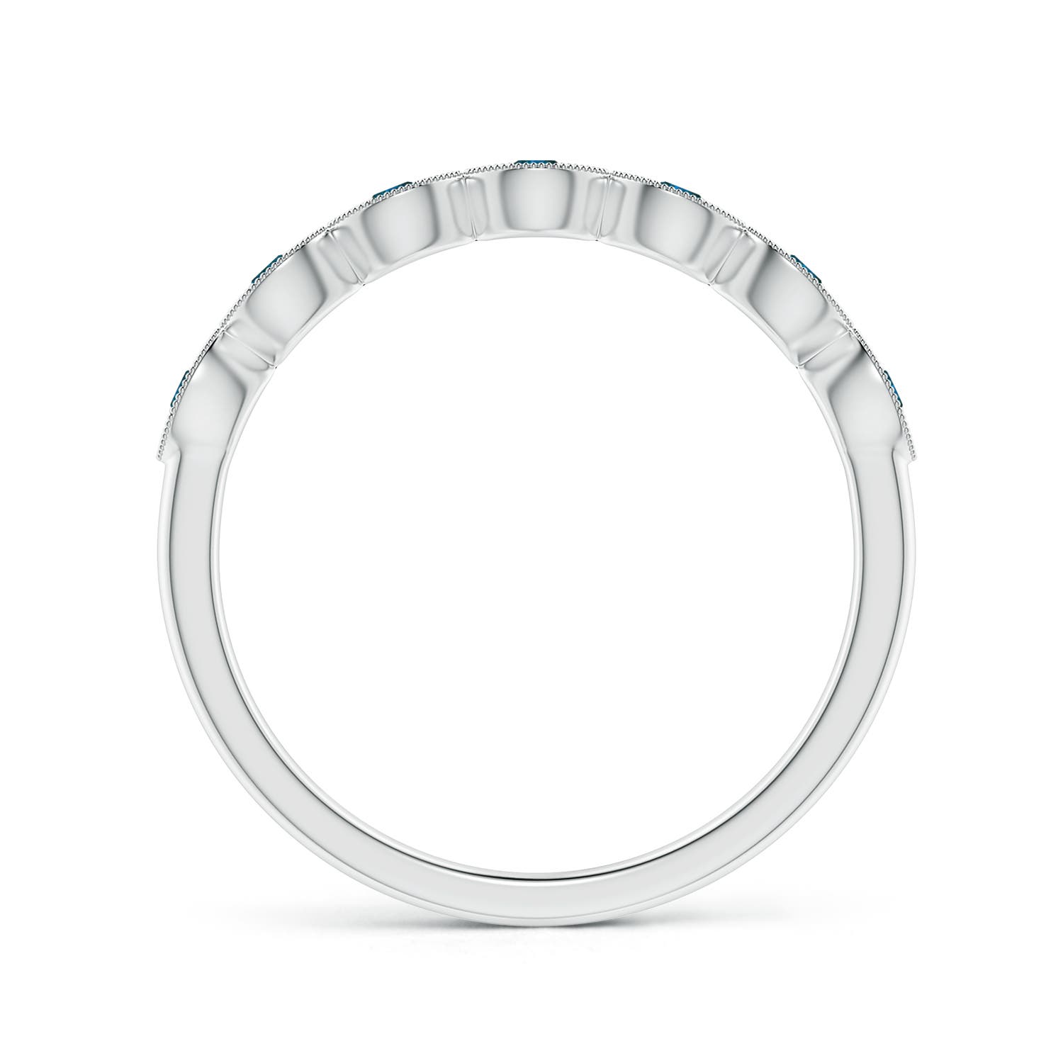 1.9mm AAA Pave Set Round Enhanced Blue Diamond Milgrain Wedding Ring in 18K White Gold