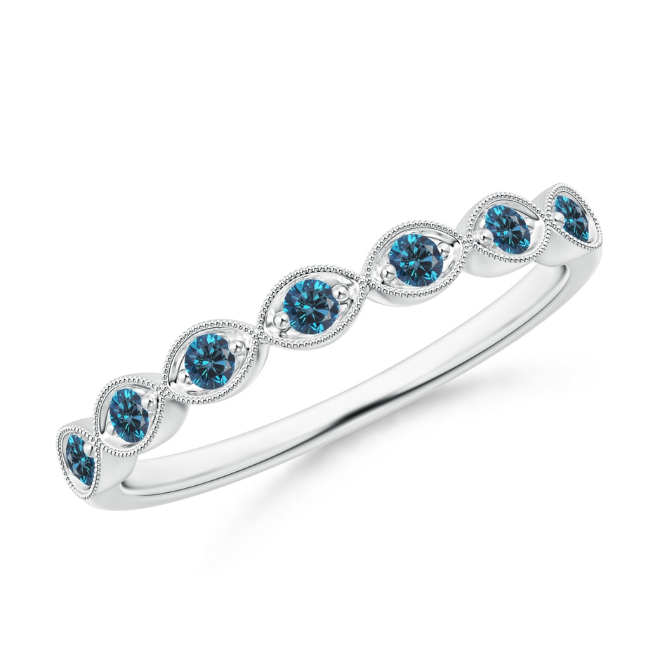 1.9mm AAA Pave Set Round Enhanced Blue Diamond Milgrain Wedding Ring in P950 Platinum 