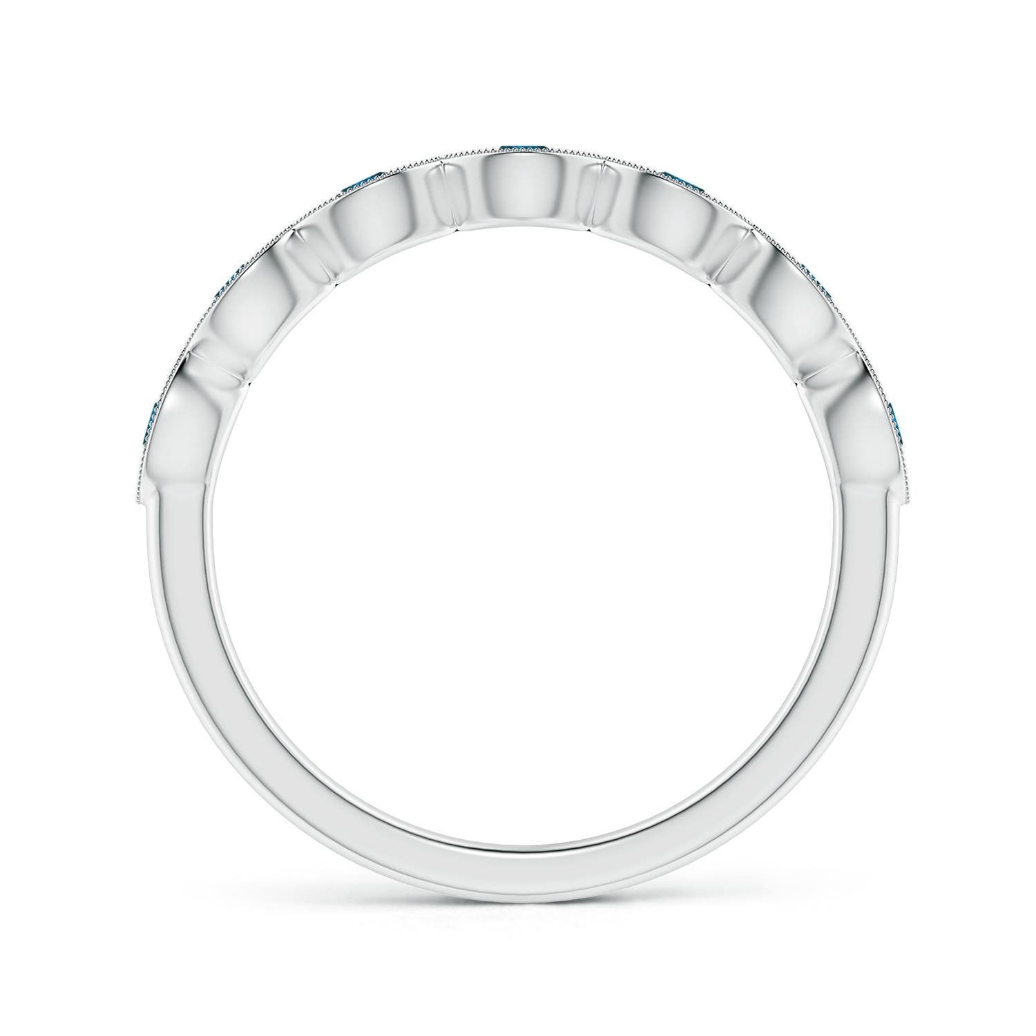 2.2mm AAA Pave Set Round Enhanced Blue Diamond Milgrain Wedding Ring in 18K White Gold - side 2