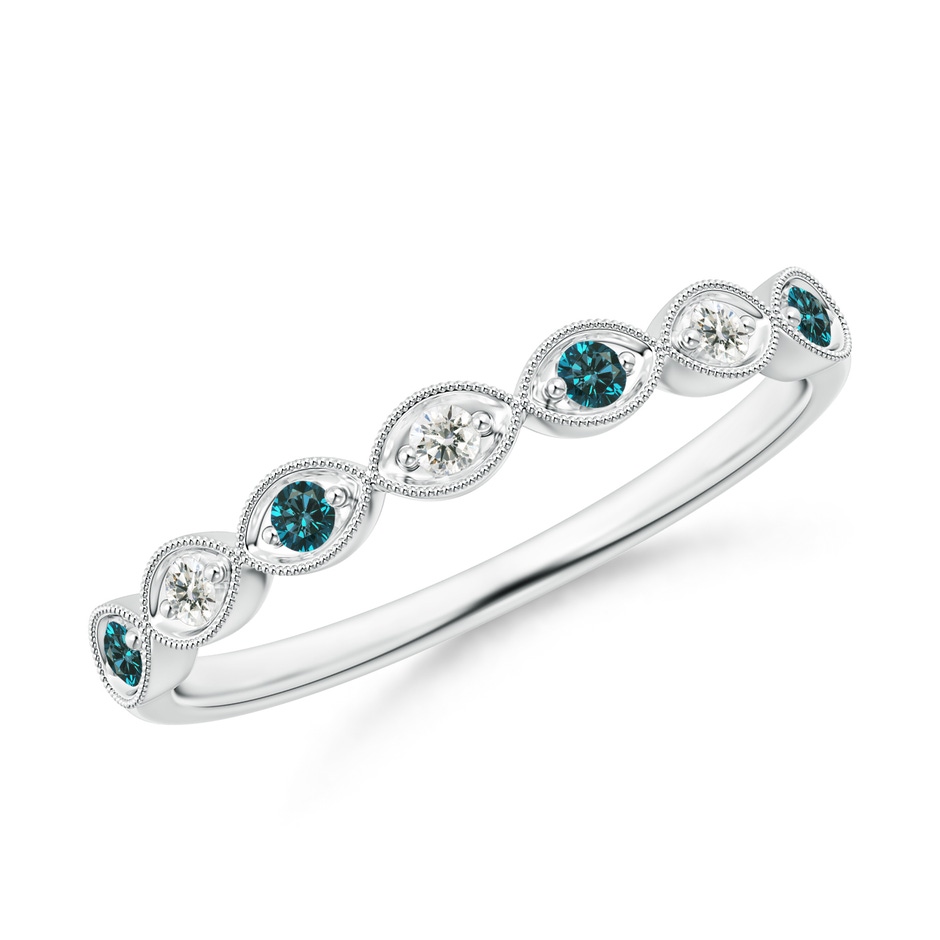 1.5mm AA Pave Set Round Blue Diamond Milgrain Wedding Ring in P950 Platinum 