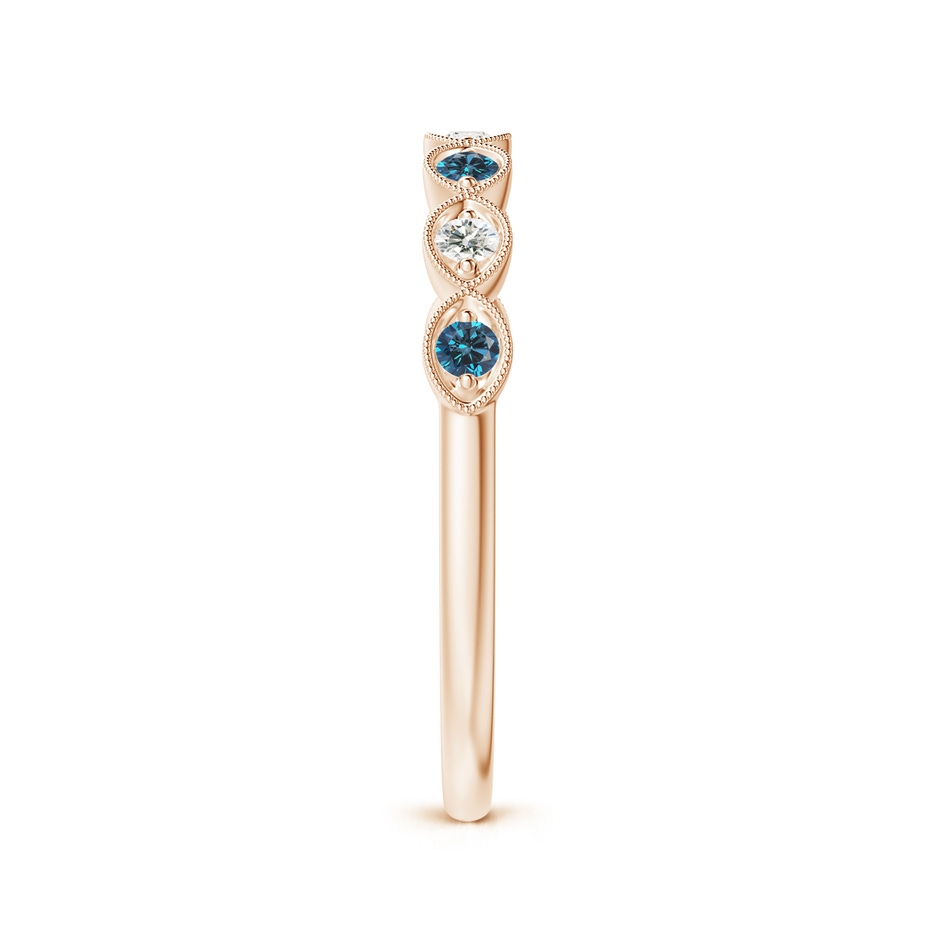 1.9mm AAA Pave Set Round Blue Diamond Milgrain Wedding Ring in 18K Rose Gold side 299