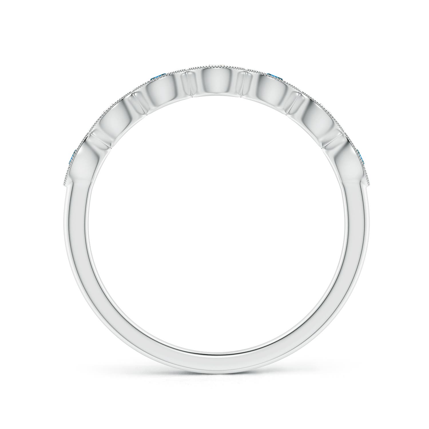 1.9mm AAA Pave Set Round Blue Diamond Milgrain Wedding Ring in 18K White Gold