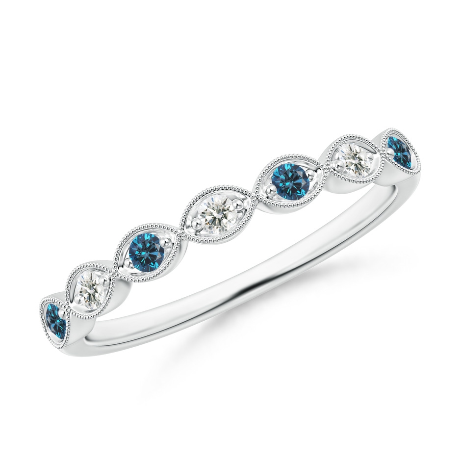 1.9mm AAA Pave Set Round Blue Diamond Milgrain Wedding Ring in P950 Platinum 
