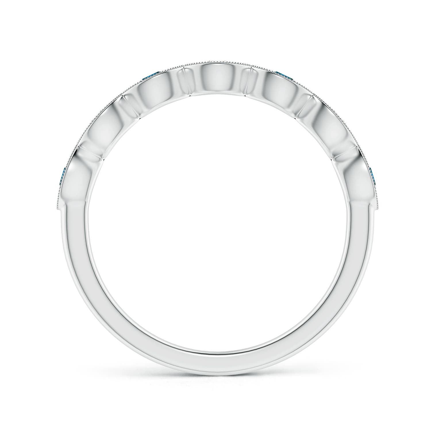 2.2mm AAA Pave Set Round Blue Diamond Milgrain Wedding Ring in 18K White Gold - side 2