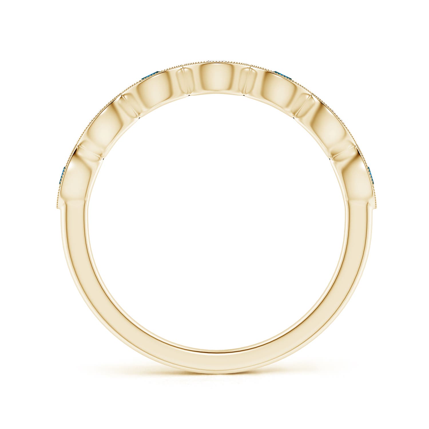 2.2mm AAA Pave Set Round Blue Diamond Milgrain Wedding Ring in 18K Yellow Gold - side 2