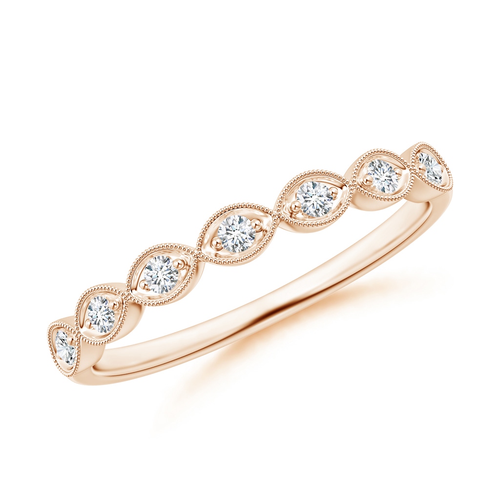 1.5mm GVS2 Pave Set Round Diamond Milgrain Wedding Ring in Rose Gold