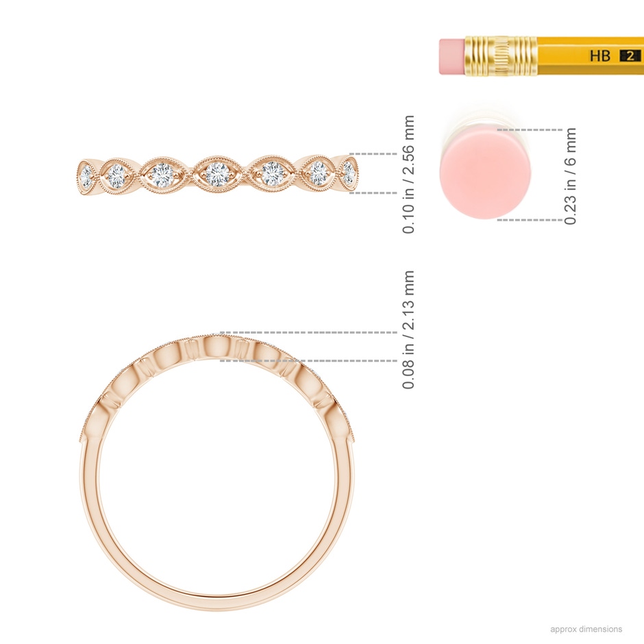 1.5mm GVS2 Pave Set Round Diamond Milgrain Wedding Ring in Rose Gold ruler