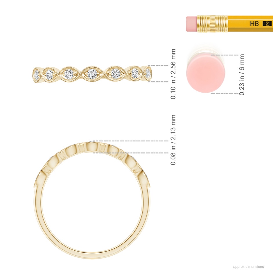 1.5mm HSI2 Pave Set Round Diamond Milgrain Wedding Ring in 9K Yellow Gold ruler