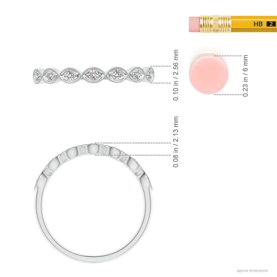 1.5mm IJI1I2 Pave Set Round Diamond Milgrain Wedding Ring in White Gold ruler
