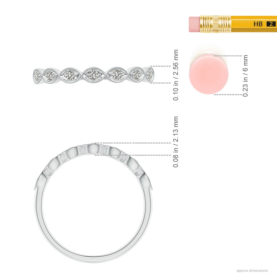 1.5mm KI3 Pave Set Round Diamond Milgrain Wedding Ring in S999 Silver ruler
