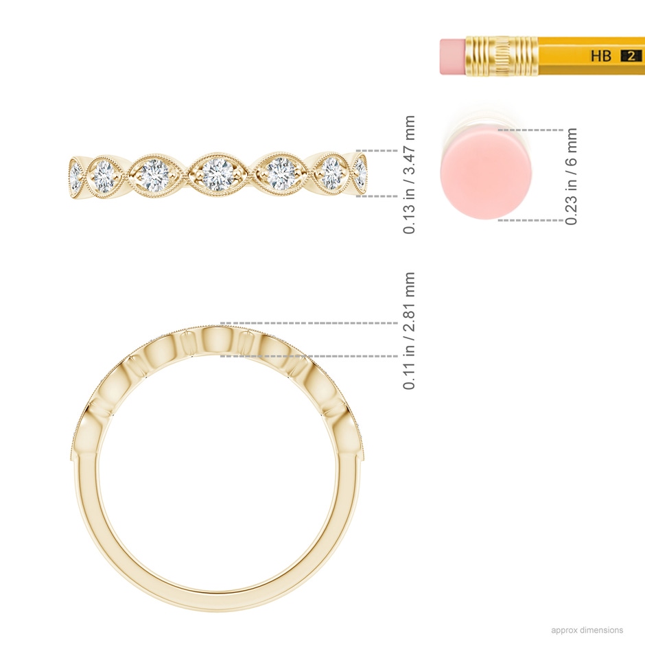 2.2mm GVS2 Pave Set Round Diamond Milgrain Wedding Ring in 18K Yellow Gold ruler