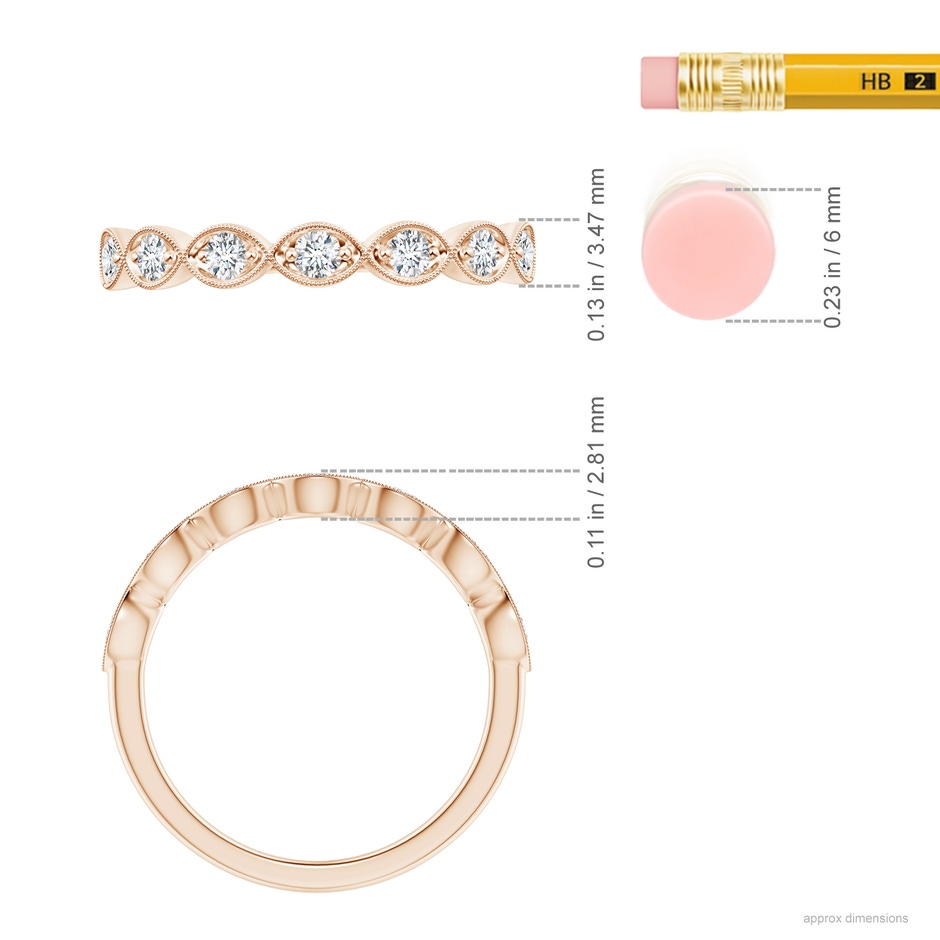 2.2mm GVS2 Pave Set Round Diamond Milgrain Wedding Ring in Rose Gold ruler