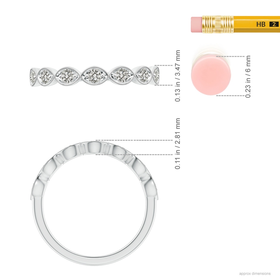 2.2mm KI3 Pave Set Round Diamond Milgrain Wedding Ring in S999 Silver ruler