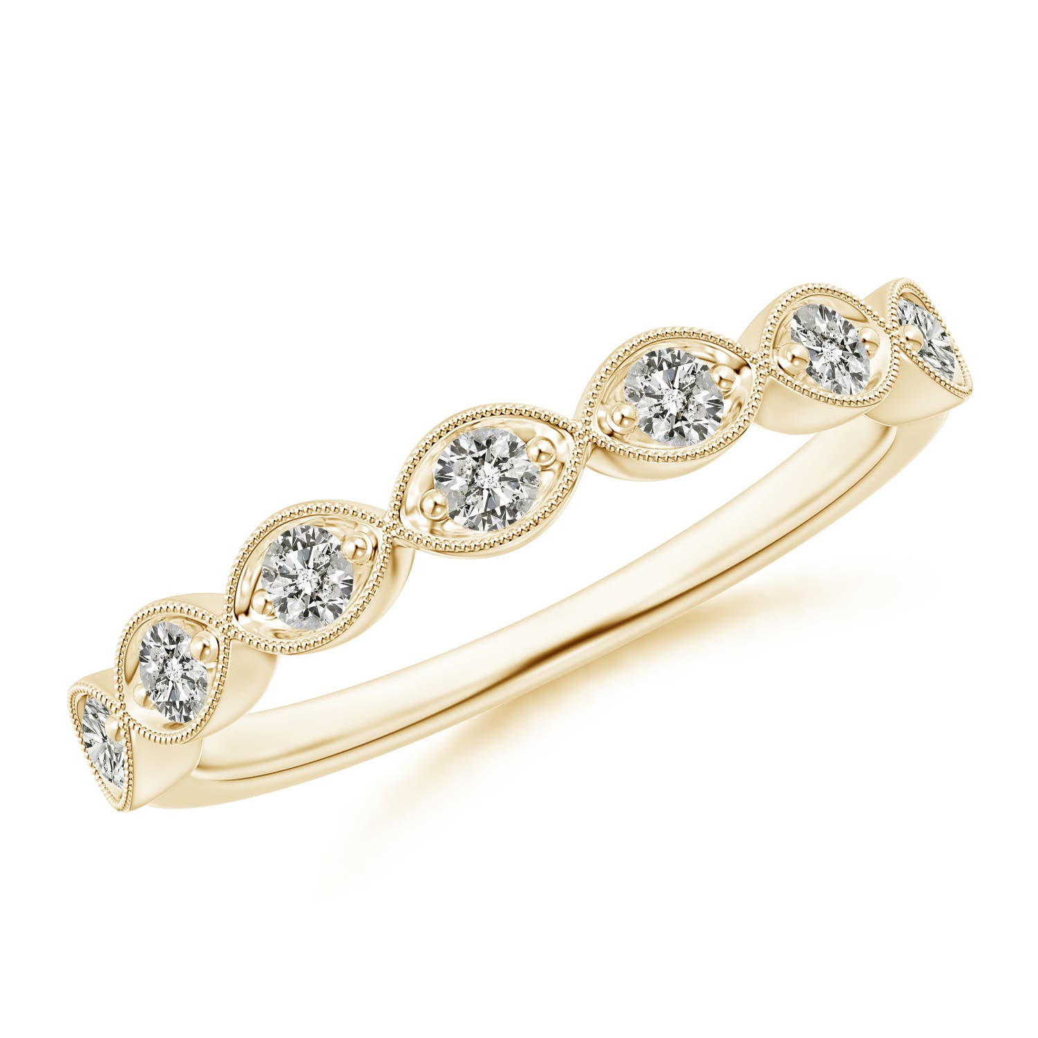 2.2mm KI3 Pave Set Round Diamond Milgrain Wedding Ring in Yellow Gold