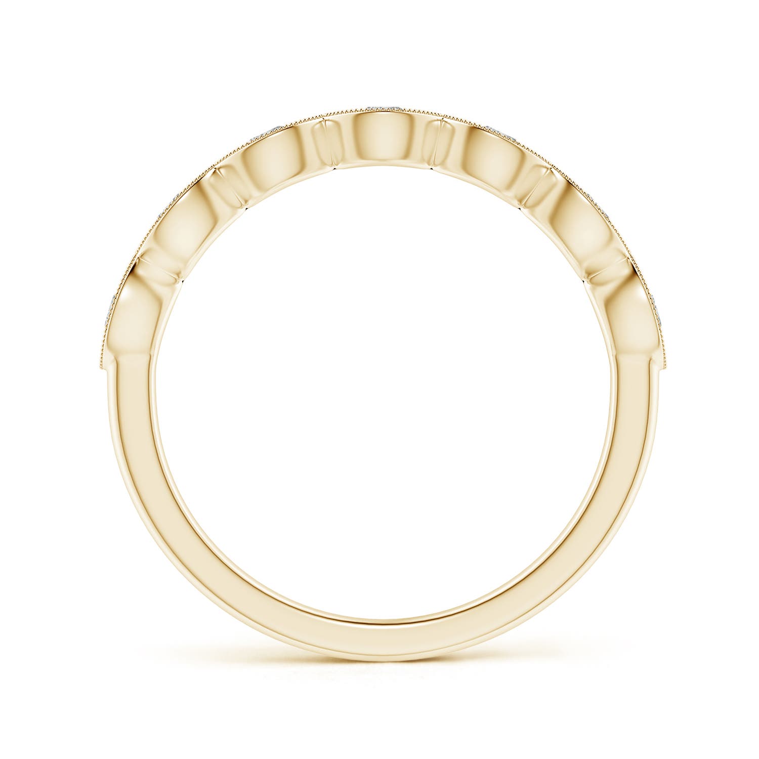 2.2mm KI3 Pave Set Round Diamond Milgrain Wedding Ring in Yellow Gold