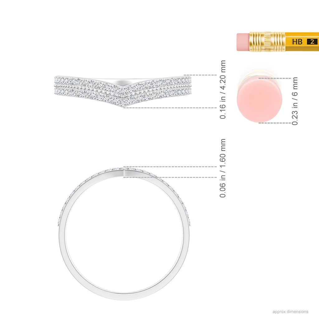 1mm GVS2 Round Diamond Twin Row Chevron Wedding Ring in White Gold ruler