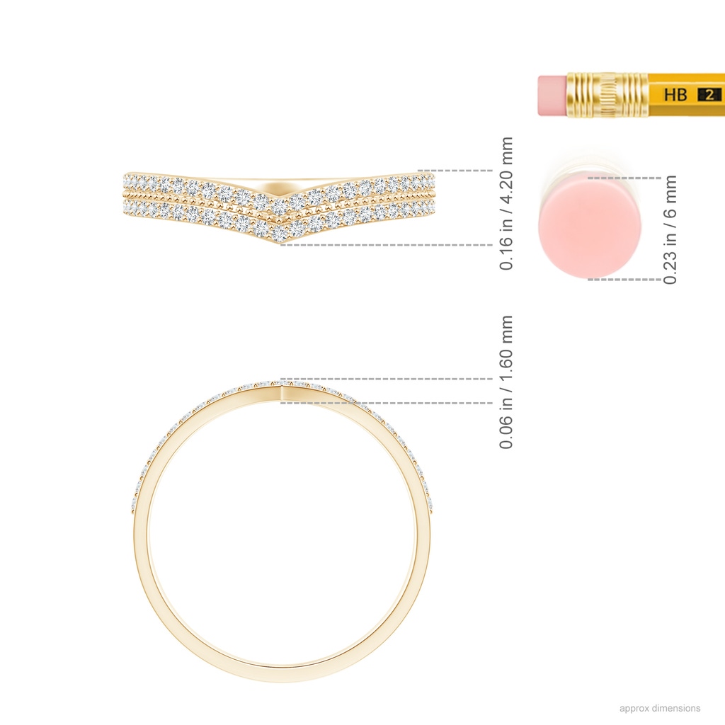 1mm GVS2 Round Diamond Twin Row Chevron Wedding Ring in Yellow Gold ruler